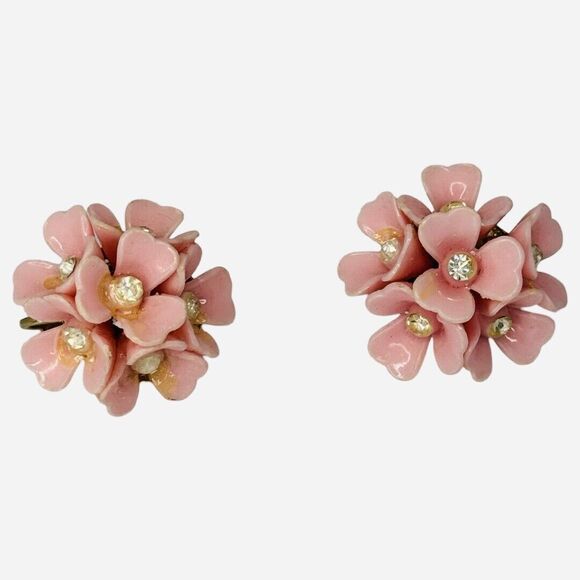 Vintage Light Pink Pop Art Flower Clip-On Earrings 1"  Retro Statement - Picture 2 of 8